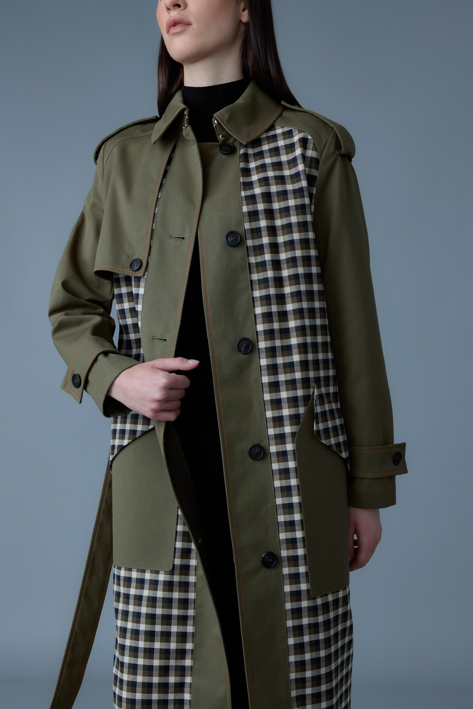 Akili PL single breasted plaid trench coat Mackage UK