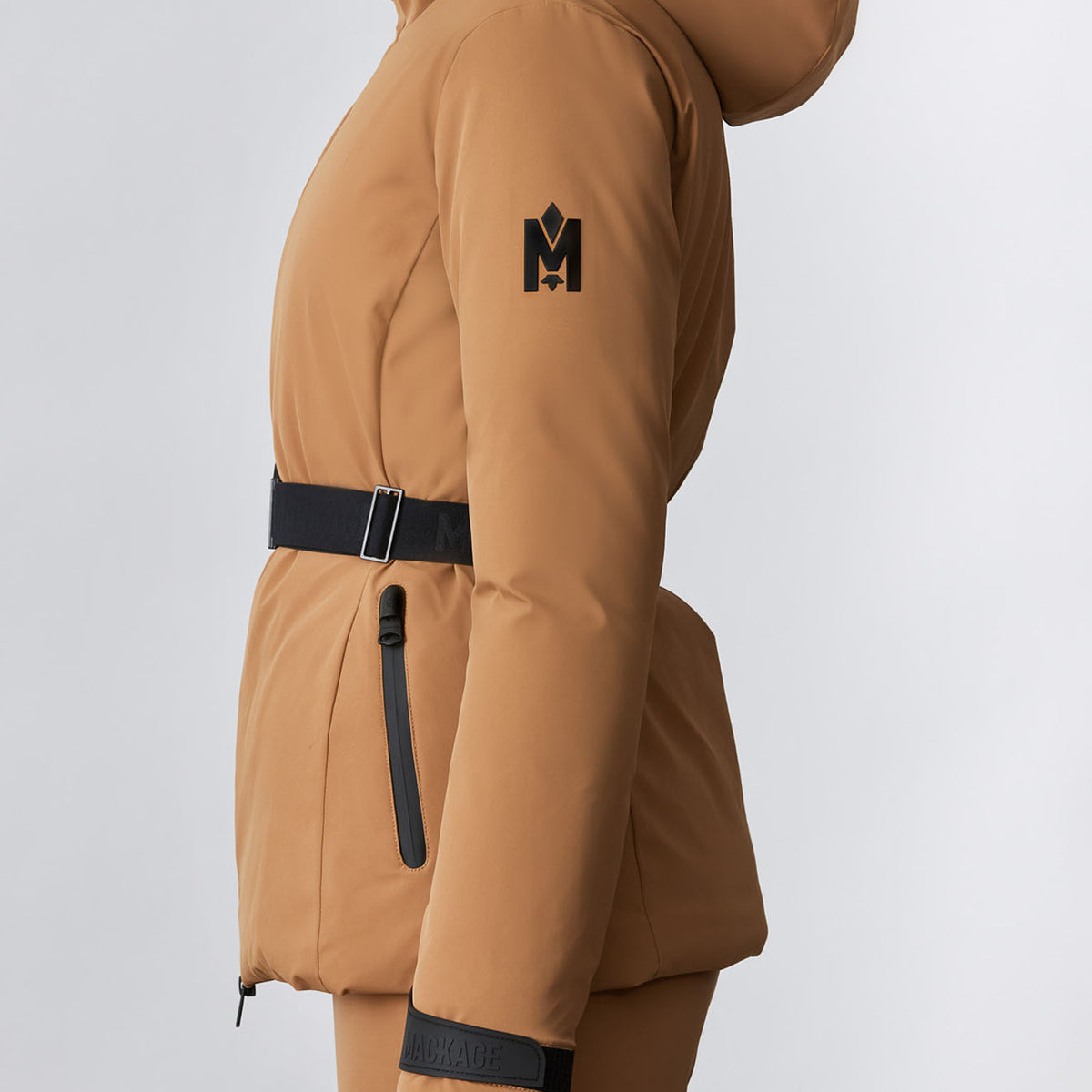 Krystal, Agile-360 belted down ski jacket with hood for ladies
